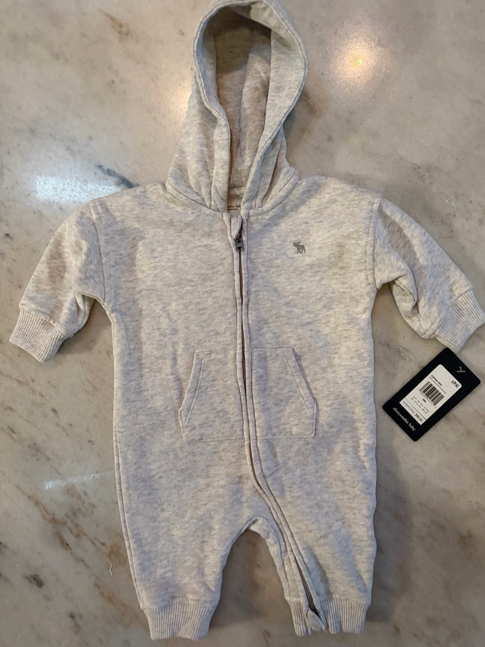 abercrombie kids Light Heather Gray Hooded Zip One-Piece Romper